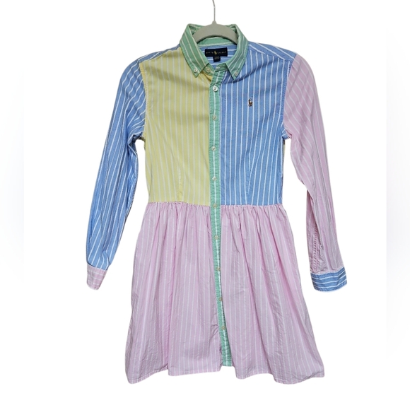 Ralph Lauren Colorblock Button Up Shirt Dress Sz 14 100% Cotton - Picture 1 of 8